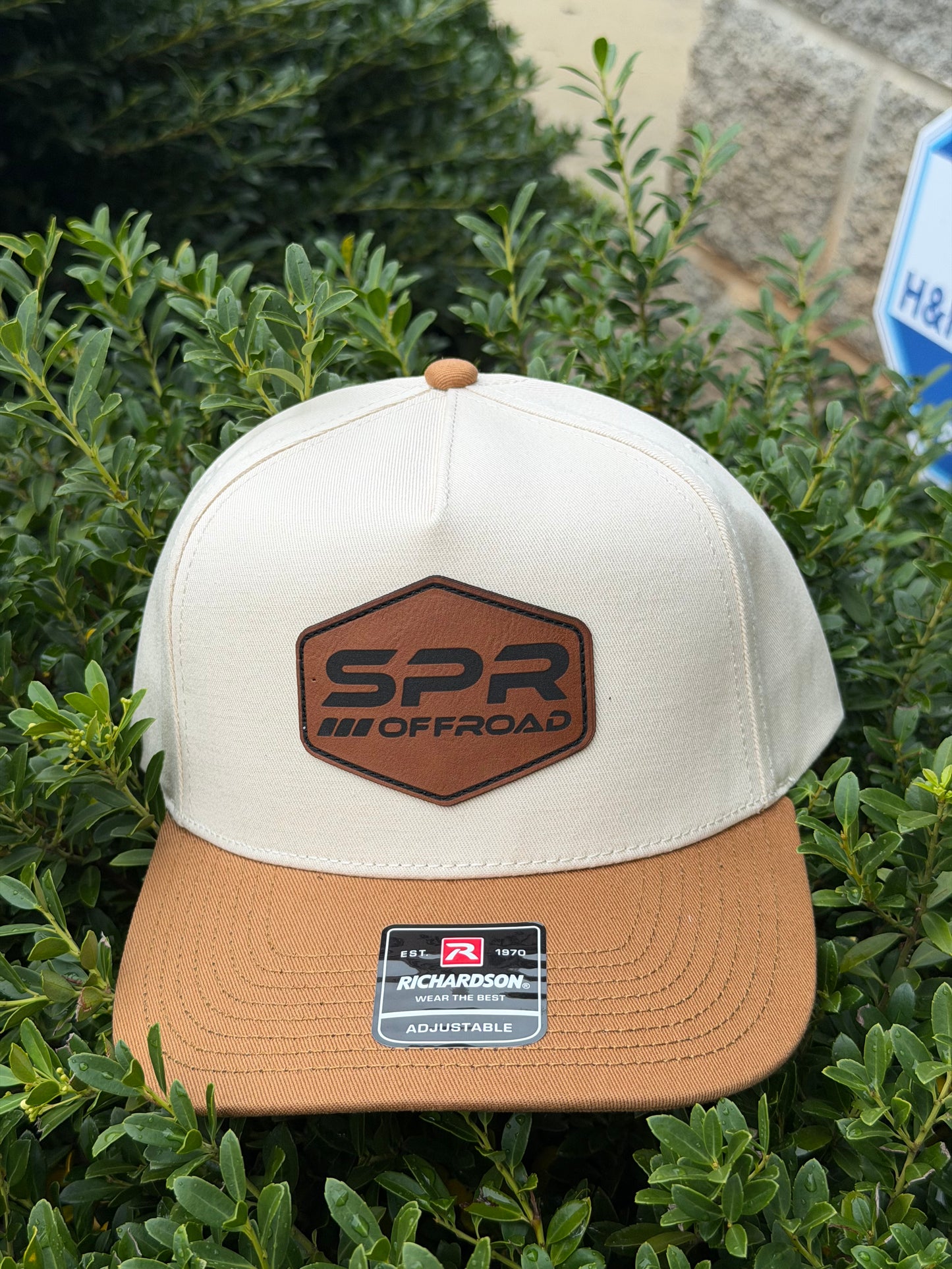 Off White & Brown Richardson SPR Leather Patch Hat