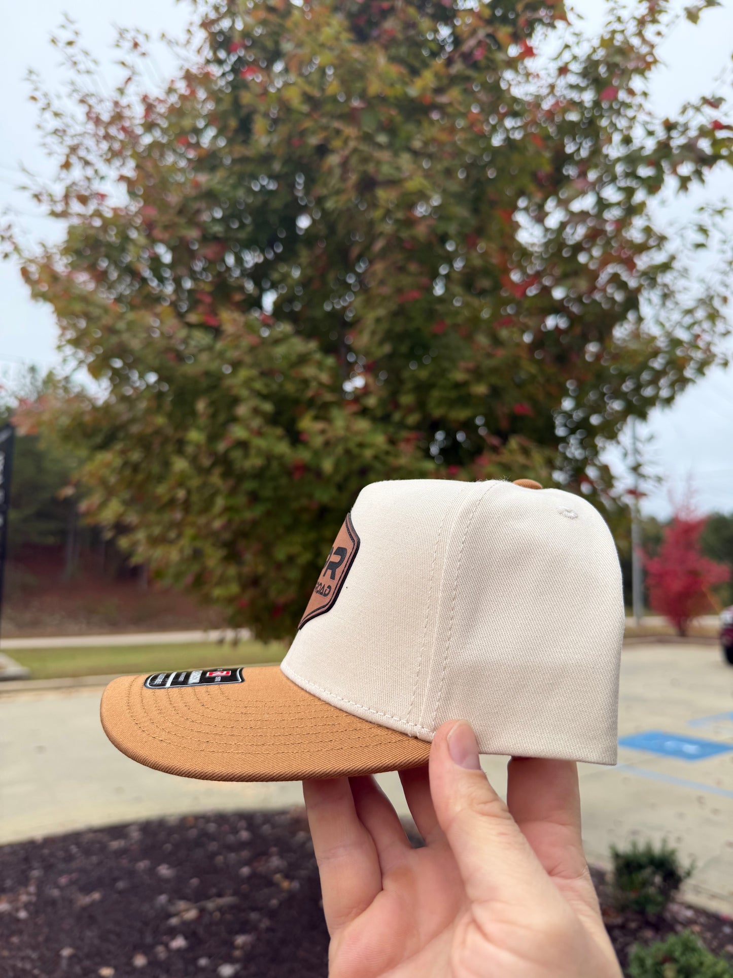 Off White & Brown Richardson SPR Leather Patch Hat